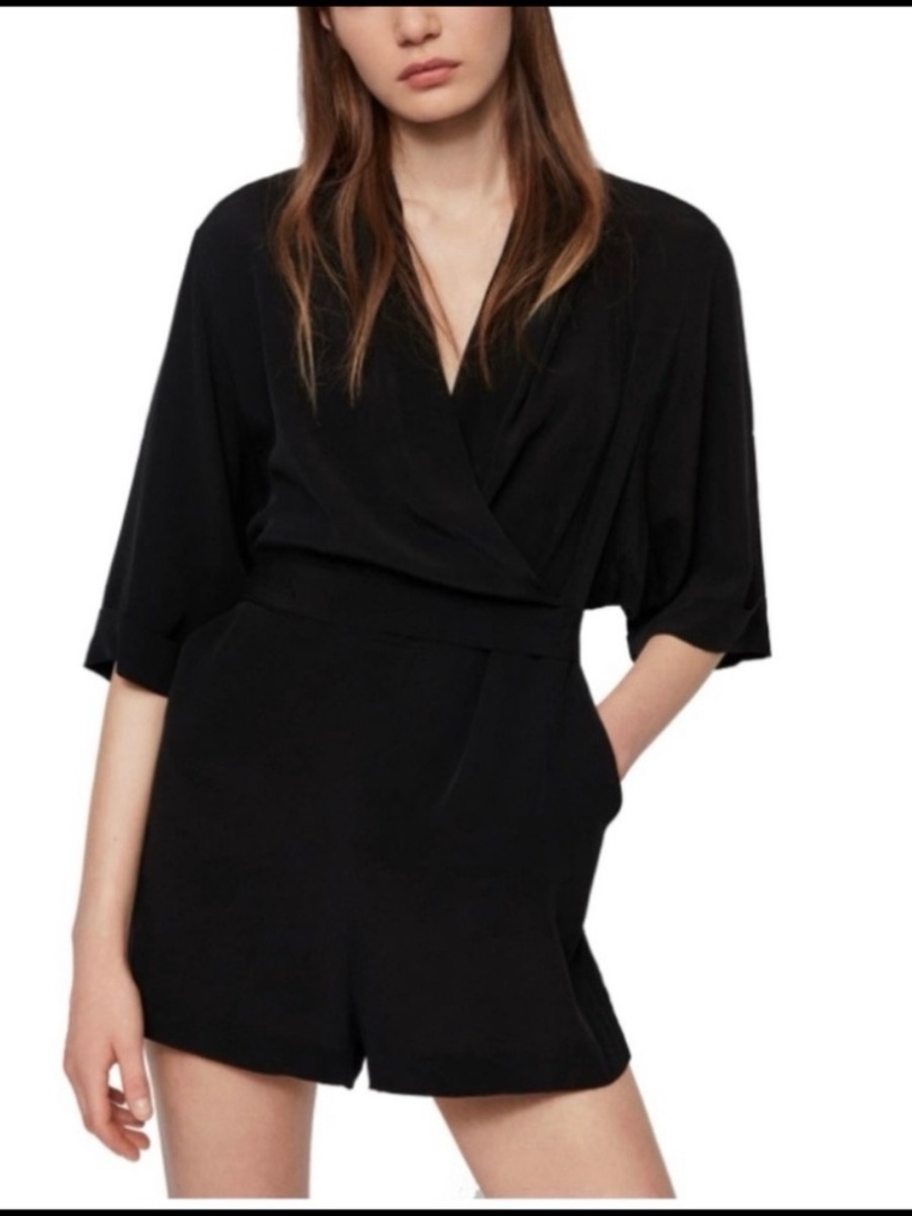 AllSaints Laurel Playsuit Black Wrap Romper with Side Tie Size S